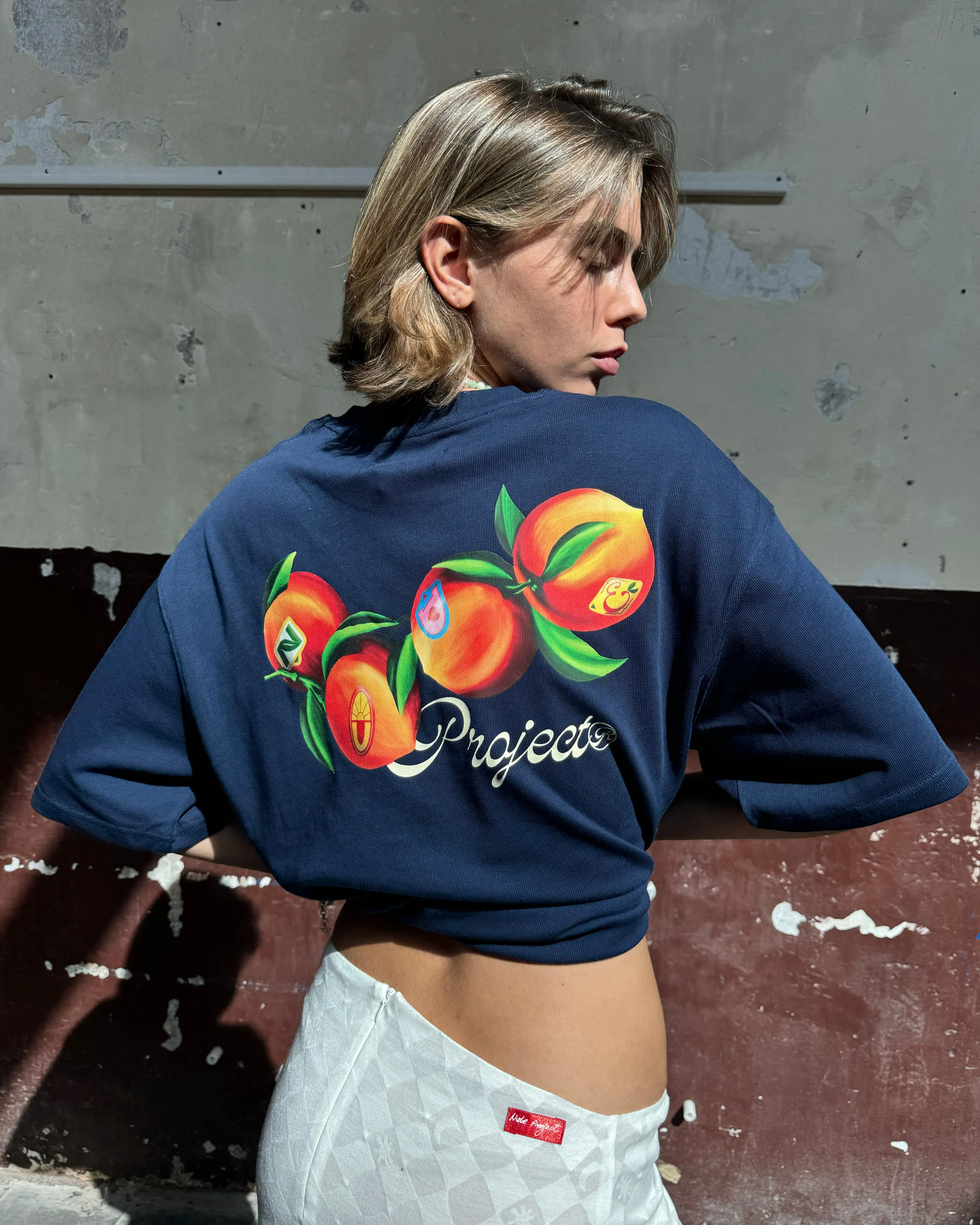 EcoFriendlyTextiles Peach Tee Navy