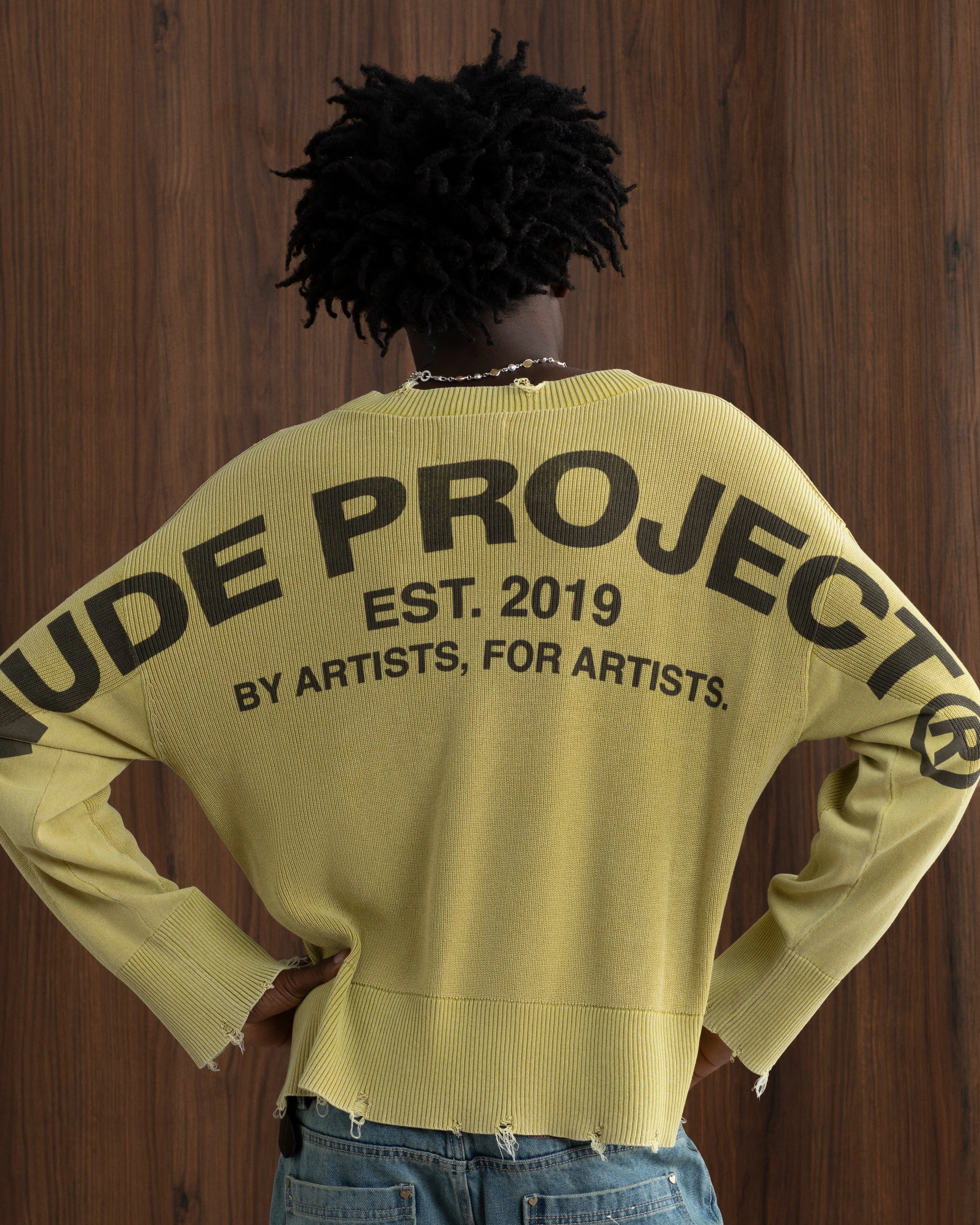 Perfect Cropped Knit Sweater Lime ZeroWaste Knitting Technique