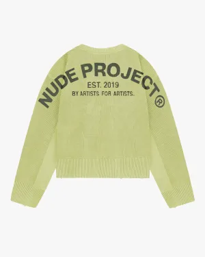 Thermal Air Pocket Perfect Cropped Knit Sweater Lime