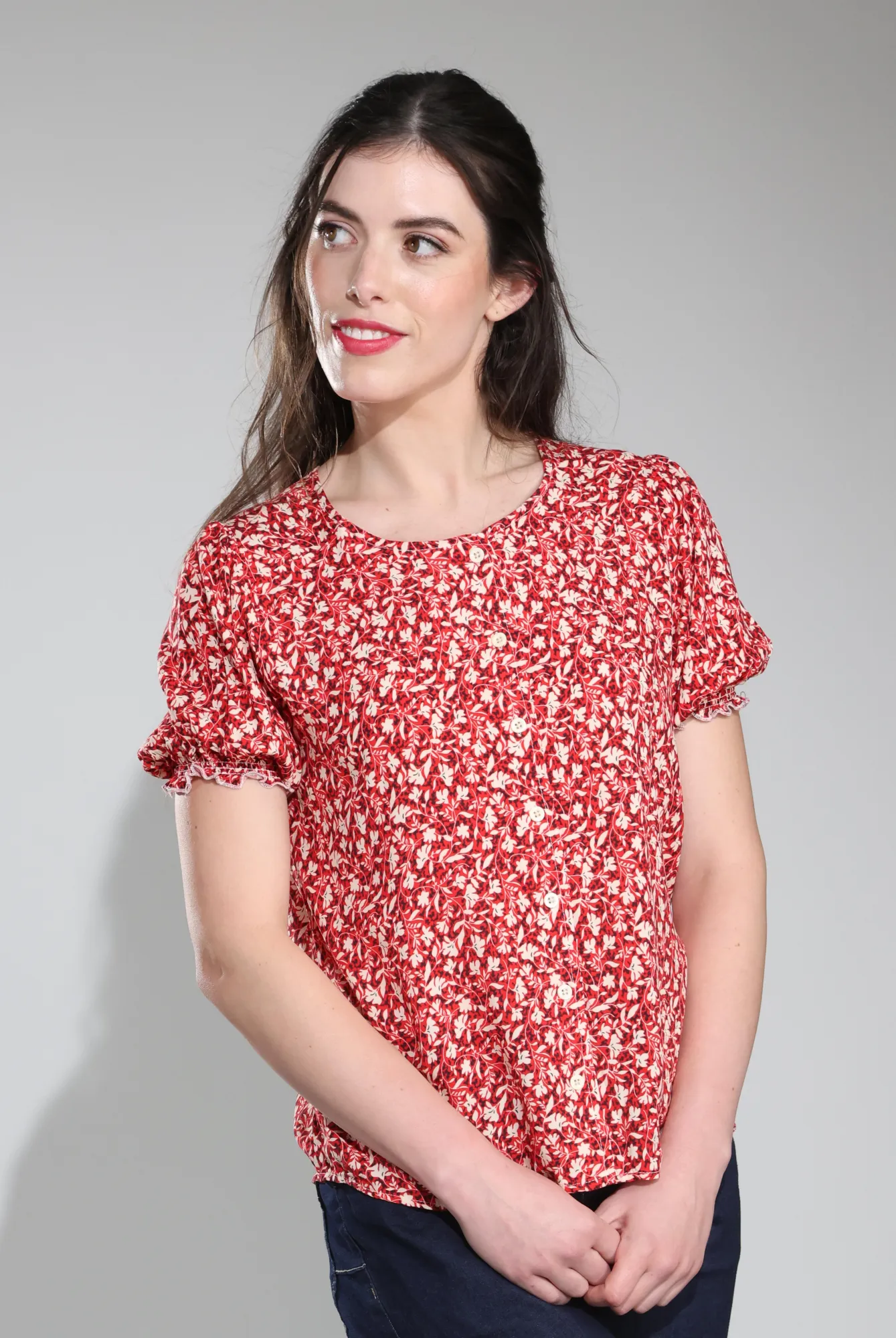 Blouse | RED DITSY | 7331C1 Layerable Look