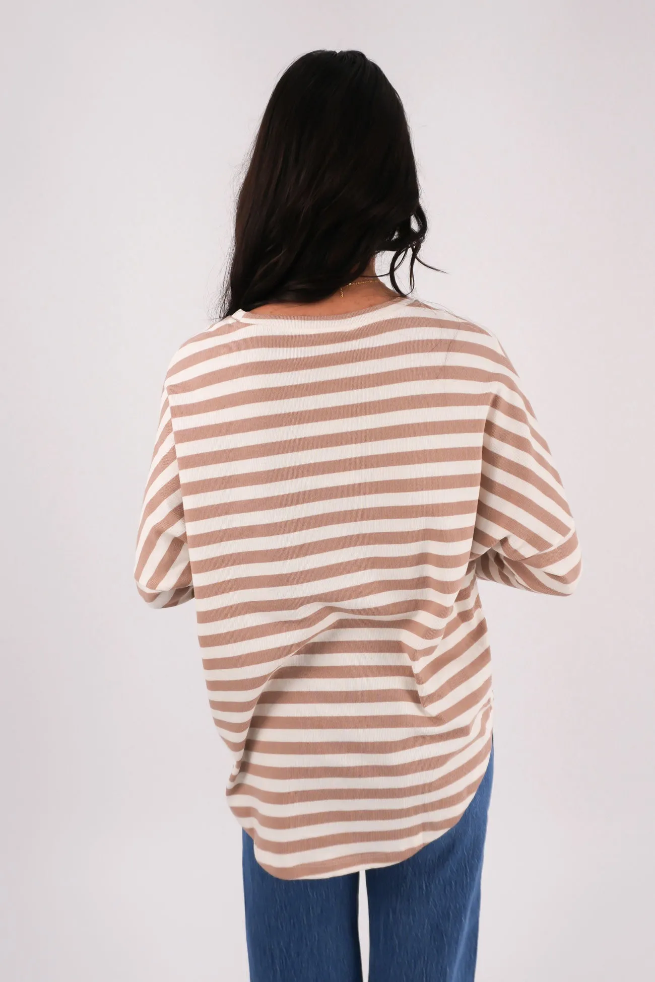 SoftTouch Texture Jaylen Long Sleeve Tee Camel Stripe