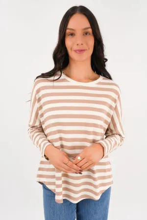 Jaylen Long Sleeve Tee Camel Stripe SlipResistantWaistband
