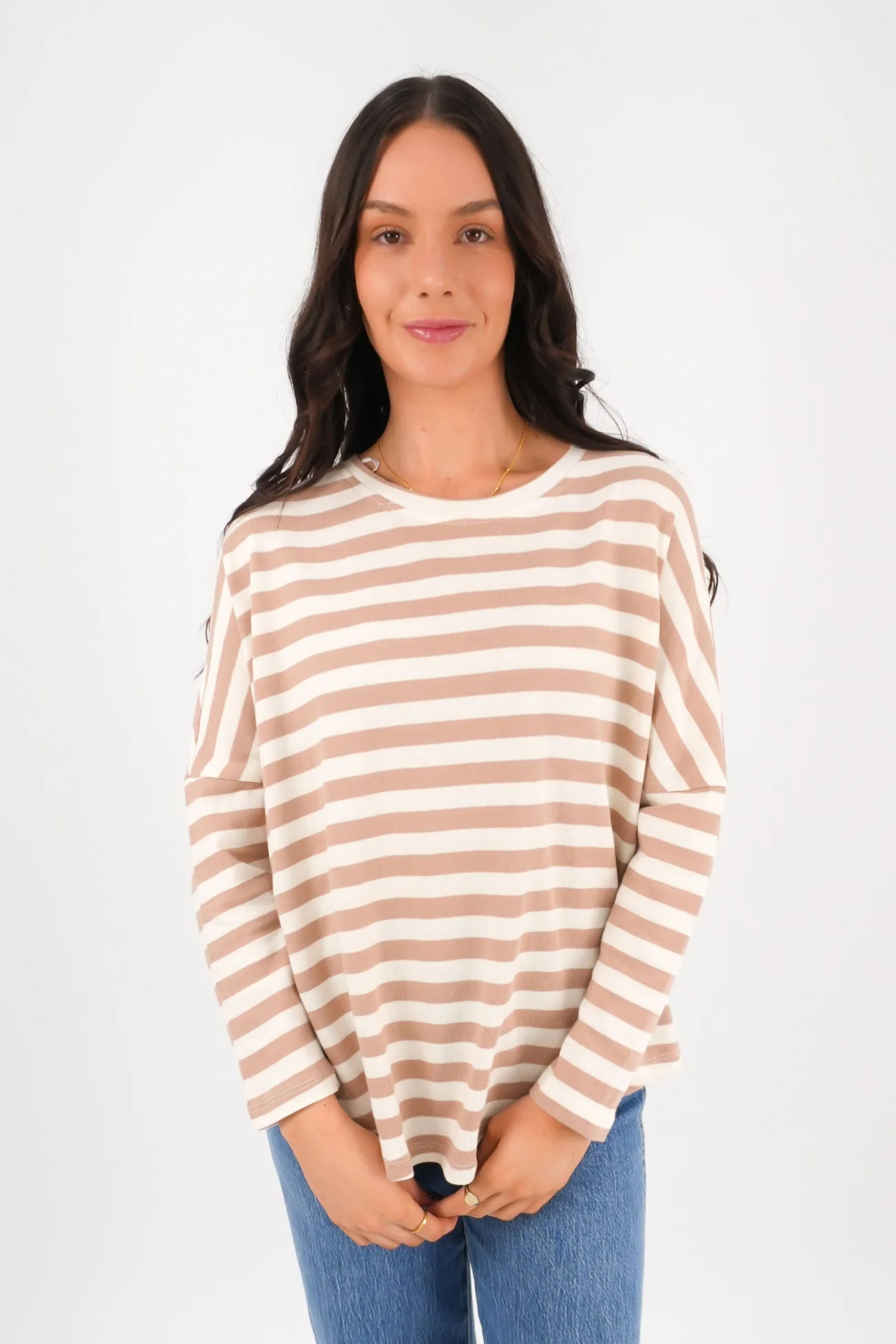 Smile Glow Jaylen Long Sleeve Tee Camel Stripe