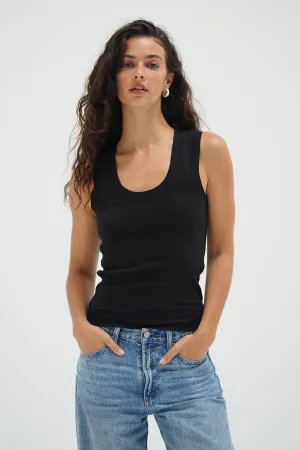 Double Layer Ribbed Scoop Tank - Black Dance Flow ChafeFree Design
