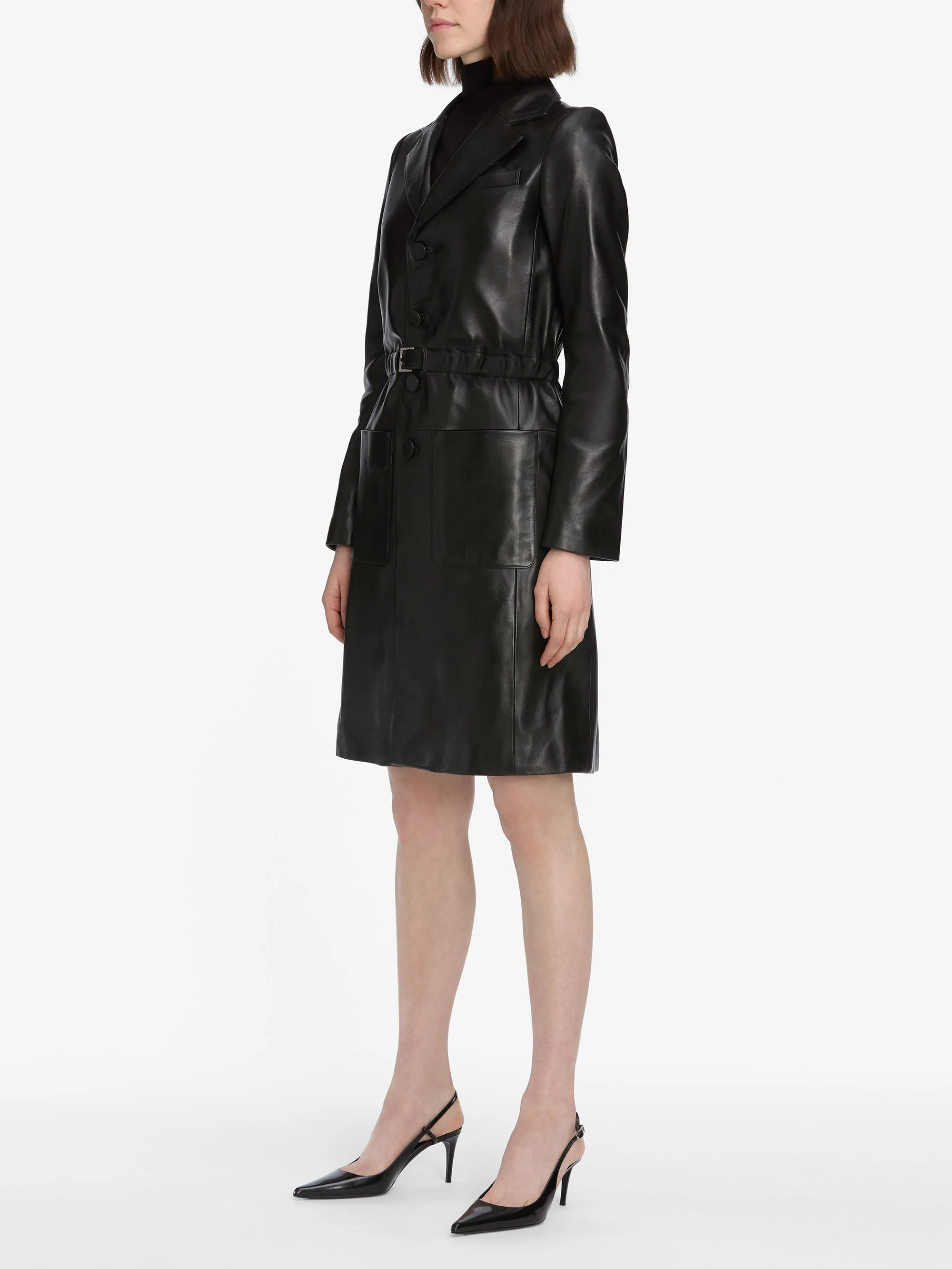 Quick Dry Performance The Long Leather Belted Jacket -- Black