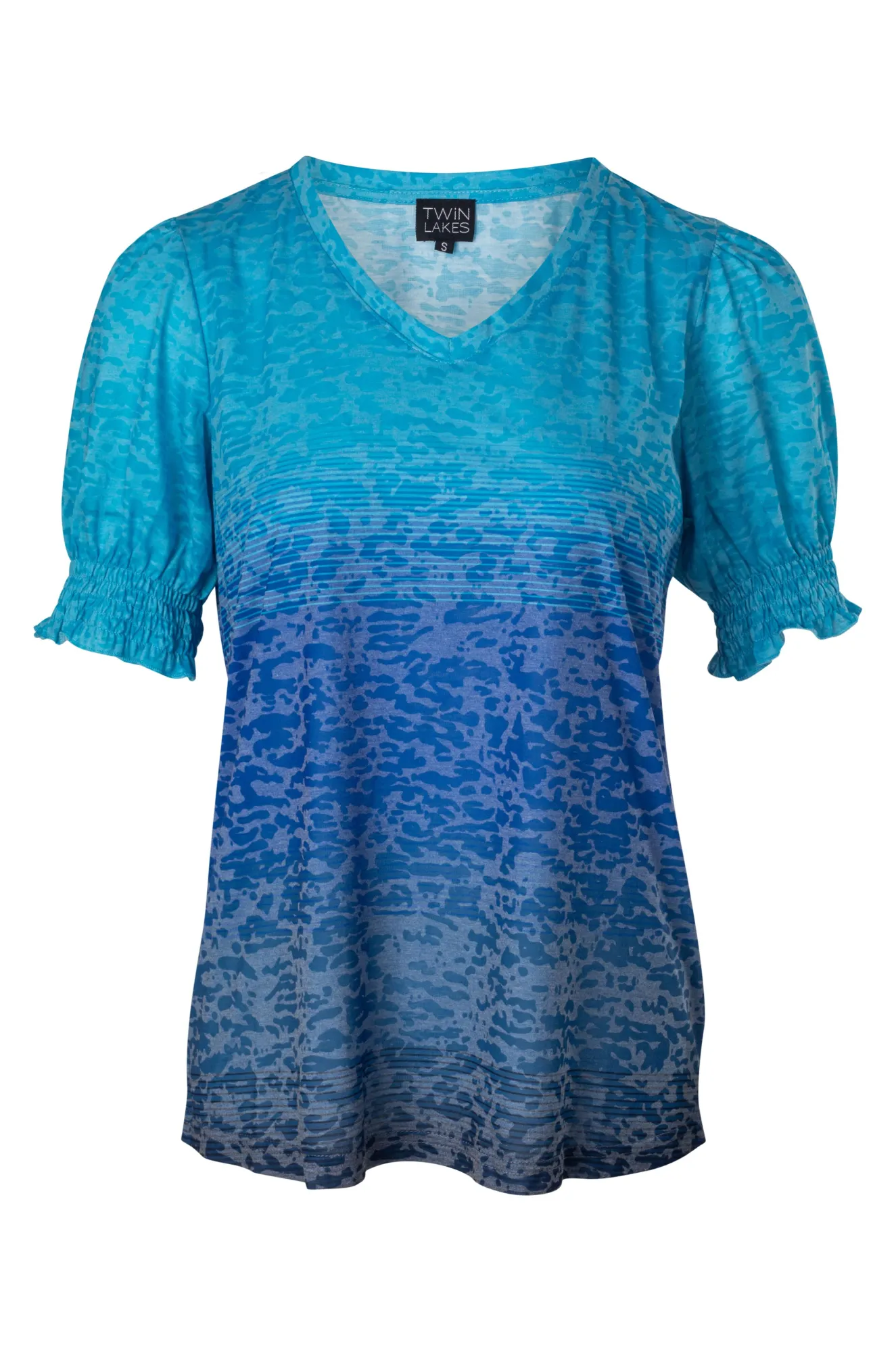 Planet Glow Burnout Top with puff sleeve | BLUES HORIZON | 6055A1