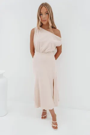 Subtle Elegance Sleeveless Cut Kismet Midi Dress Sand