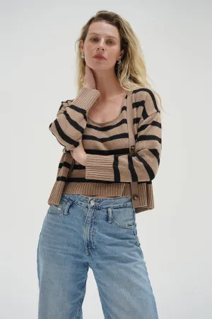 Polished Edge Thermoregulating Fabric Piper Cardigan Set - Cafe Stripe