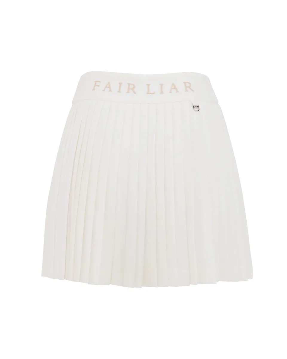 Twist Front Design Corduroy texture Pique pleated skirt - White