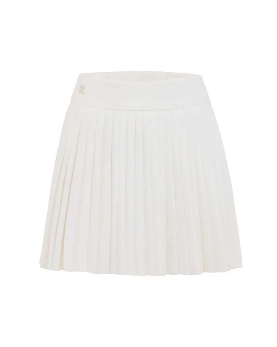 Smooth Cut Silk Touch Pique pleated skirt - White
