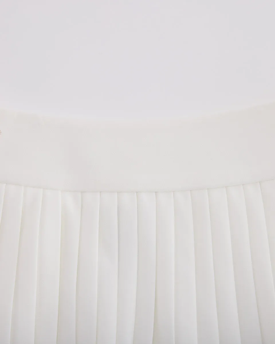 Pique pleated skirt - White Wool blend Daily Fashion