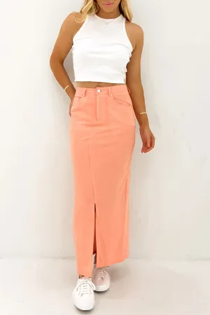 Liberty Maxi Skirt Neon Peach White Stripe Twist Front Design
