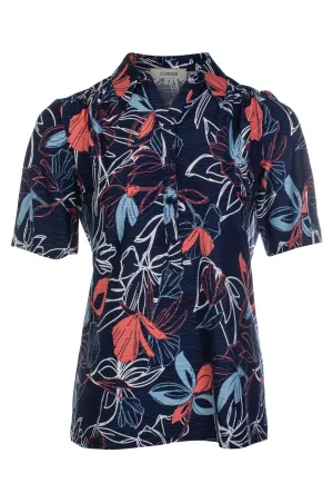 Polo Top | Navy Coral Petals | 9122C1 Low Maintenance Transitional Clothing