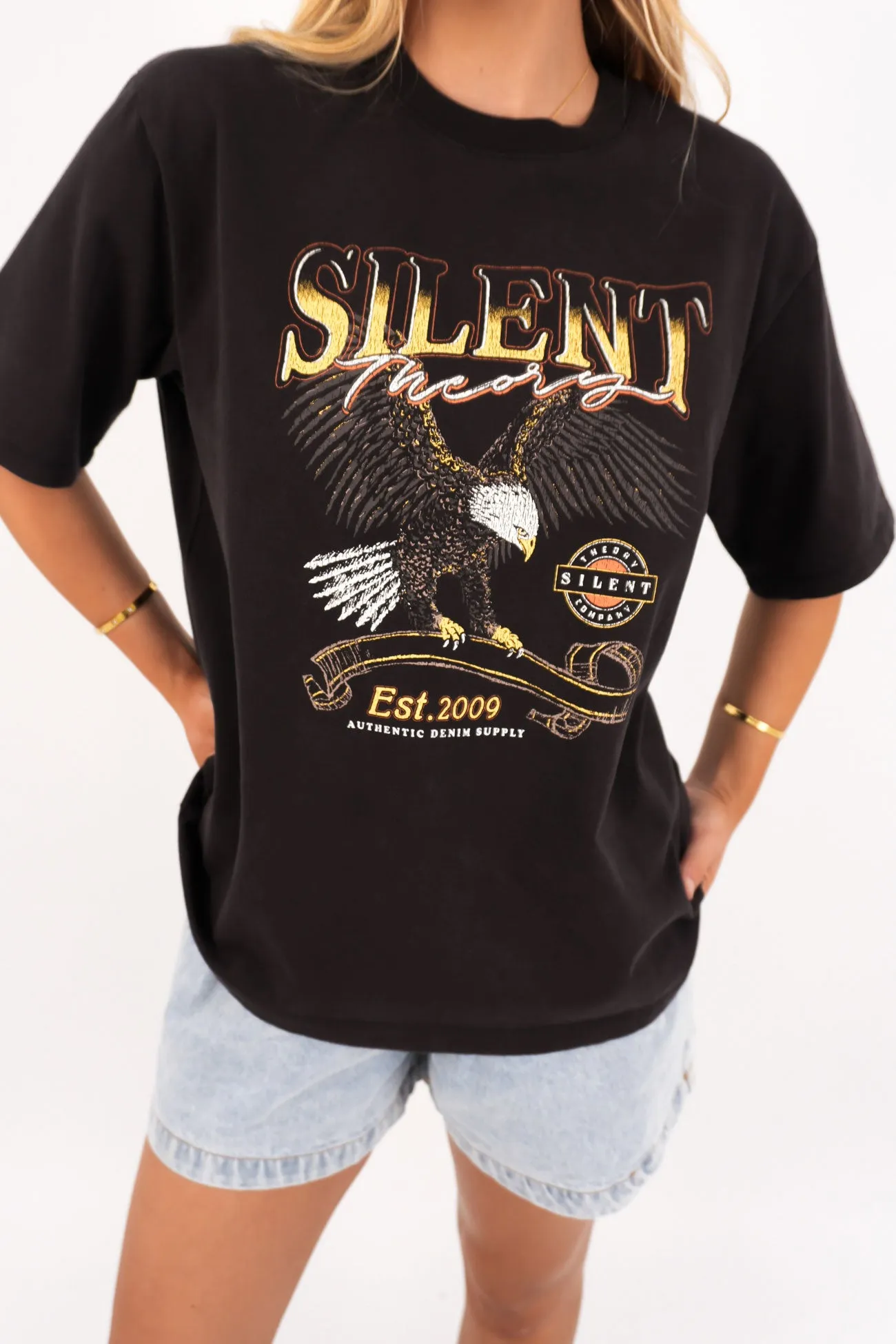 Bold and Comfortable loose but not baggy Formation Tee Washed Black