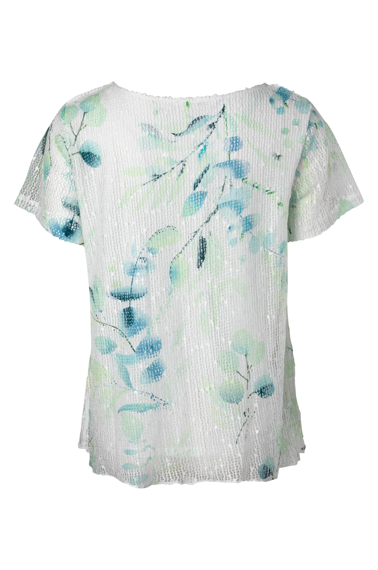 Printed Mesh & Lace Top | Green Stem | 3981A1 Travel Light Easy Layer