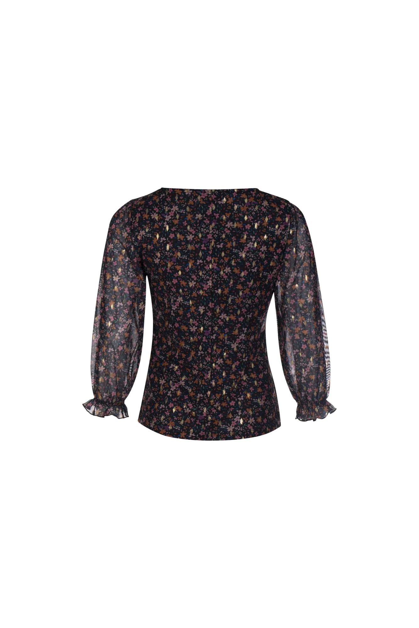 Printed Mesh sweetheart neck Top | Multi Foil Flower | 7242AR smooth zipper