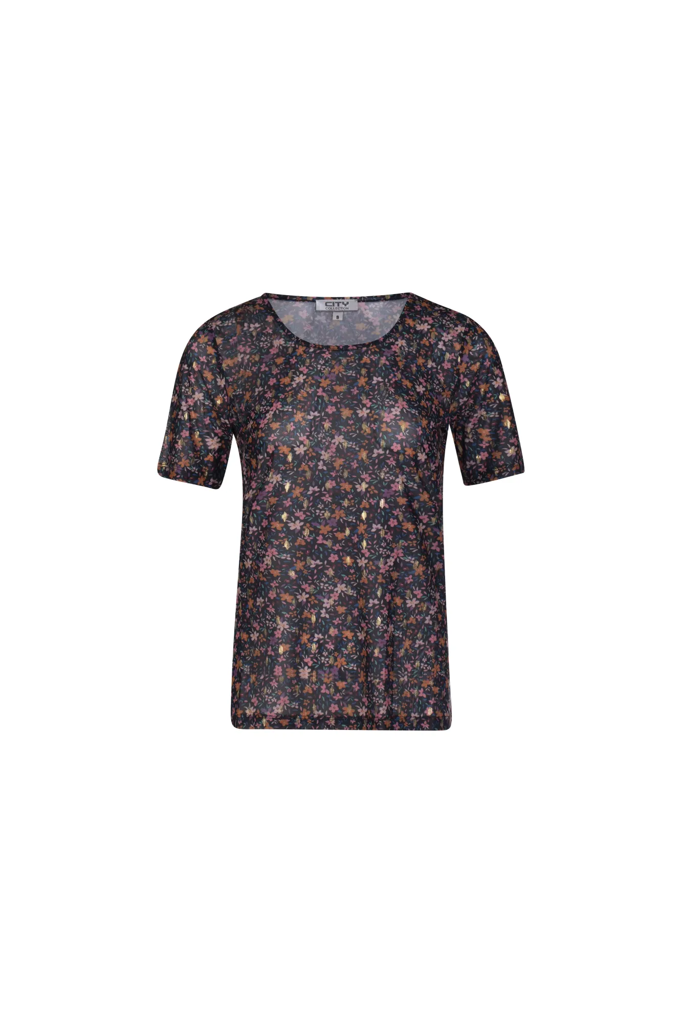 Printed Mesh Top | Multi Foil Flower | 7241AR Quick Wear