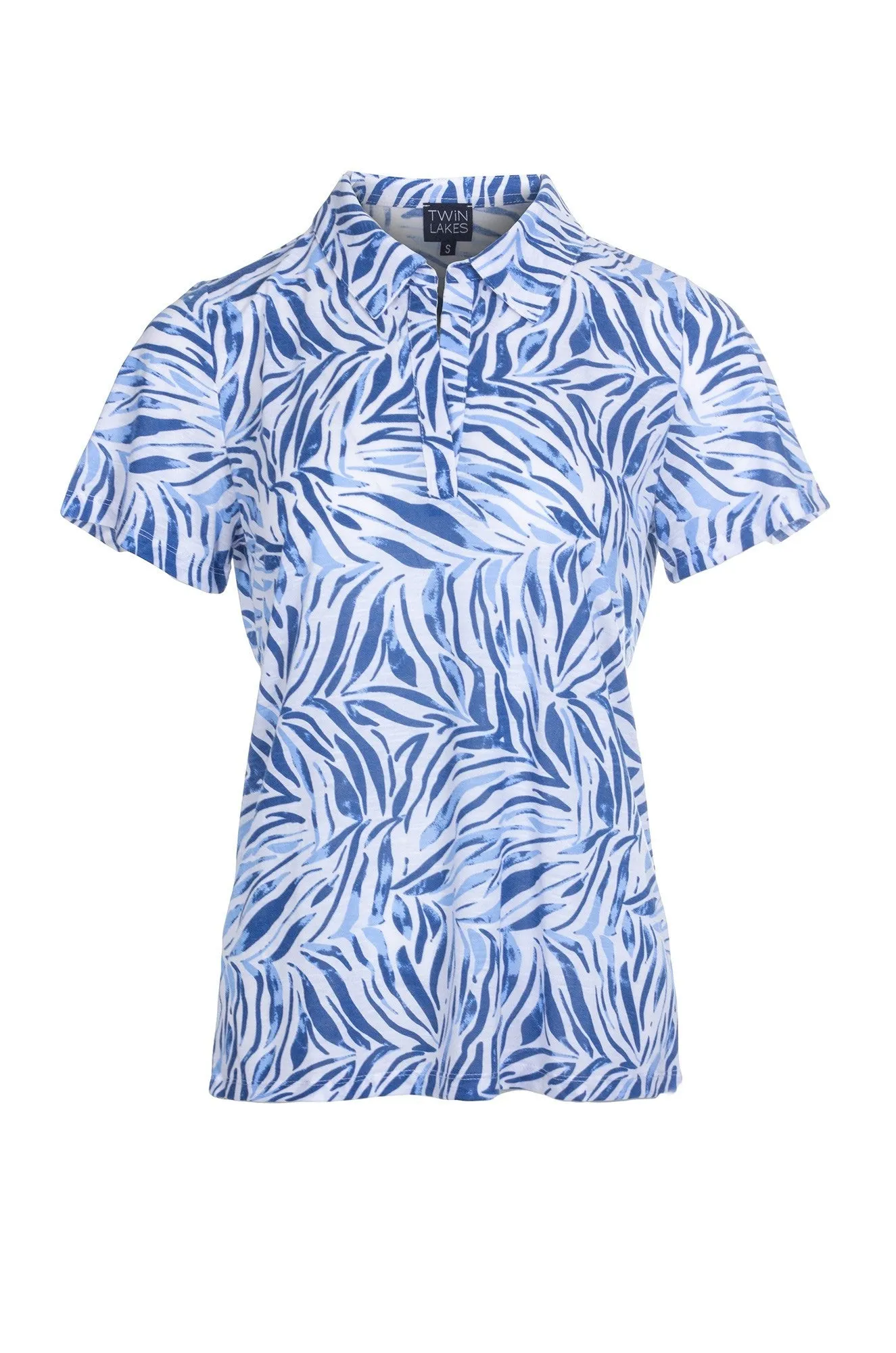 Zero Core Gym Safe Printed Poly Slub Top with collar | BLUES ABSTRACT | 6744A1