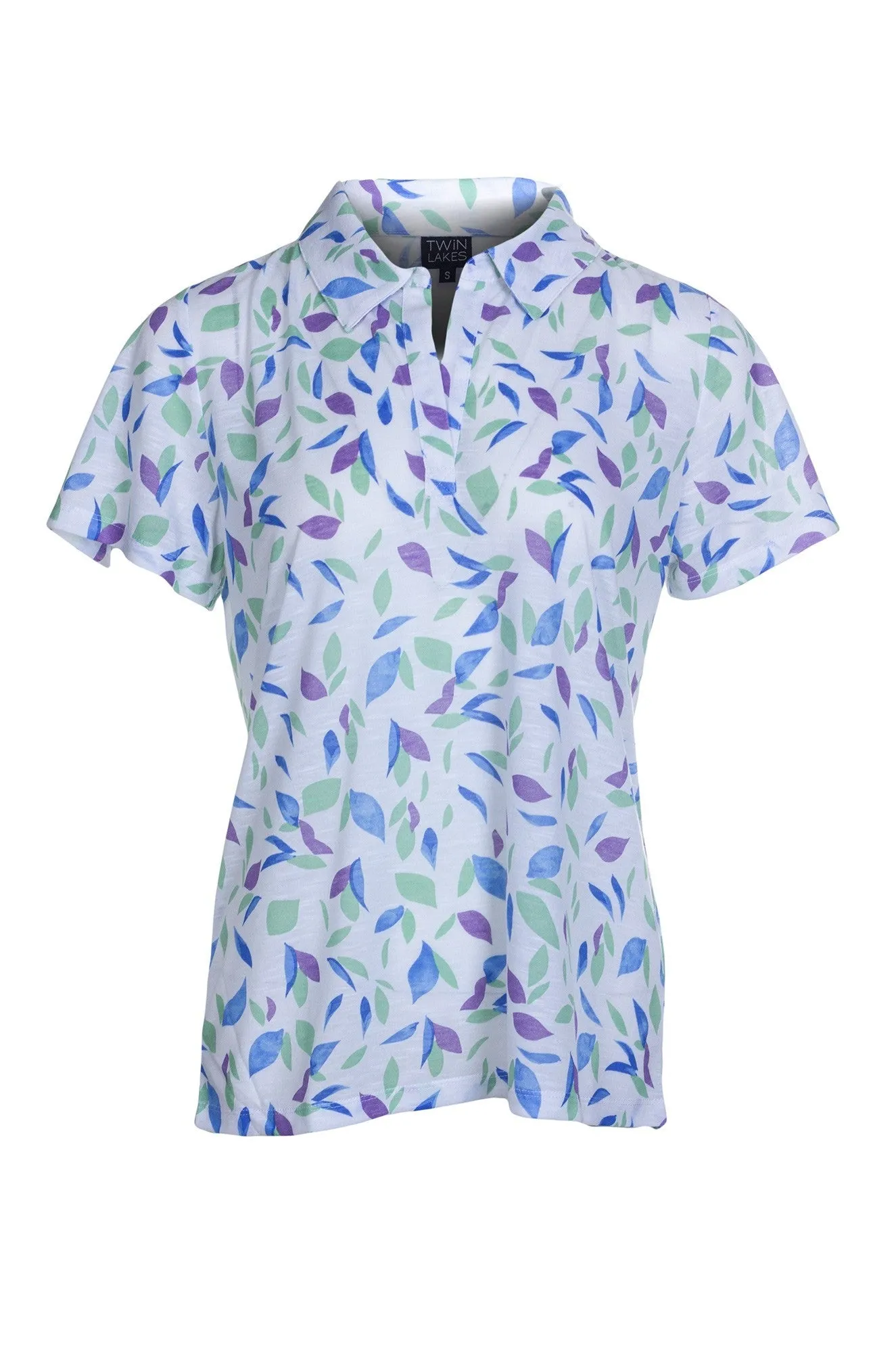 Printed Poly Slub Top with collar | Lilac Sky Leaves | 6744A1 Classic Shirt Essential Shirt