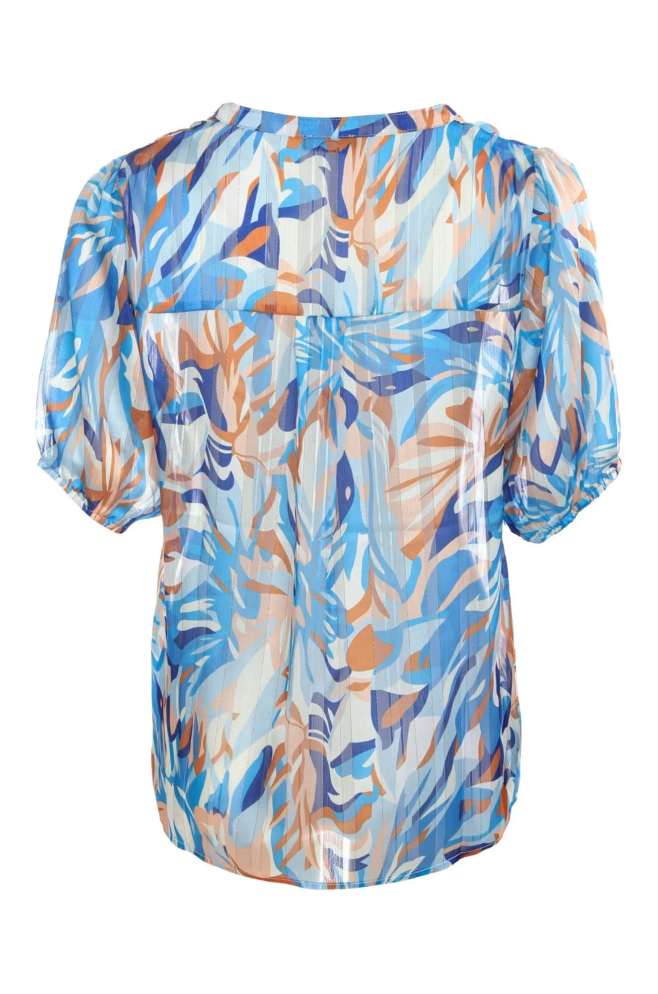 Earth Fit Green Fit Printed Ribbon Chiffon Top | Blue Coral Abstract | 7122C1