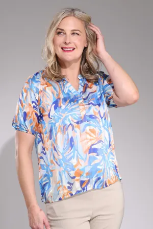 Printed Ribbon Chiffon Top | Blue Coral Abstract | 7122C1 Daily Fit