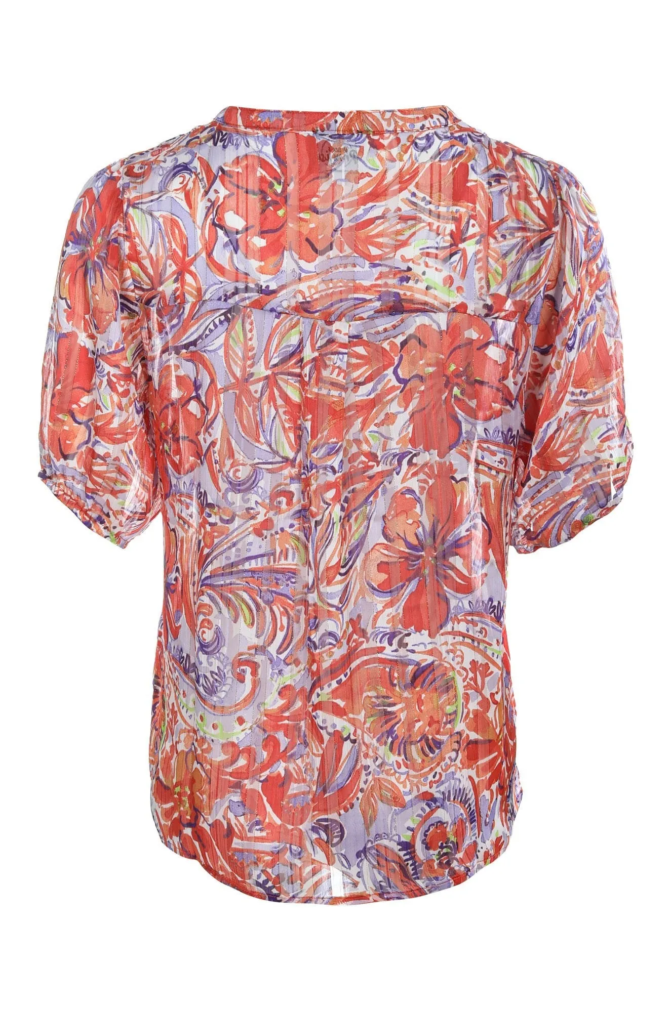 Printed Ribbon Chiffon Top | Coral Iris Paisley | 7122C1 HighElasticity Classic Glow