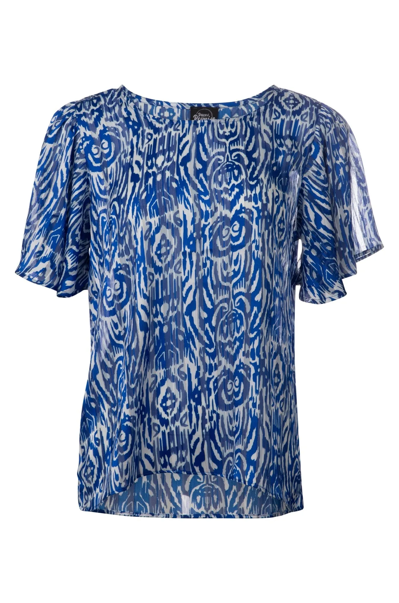 Printed Ribbon Chiffon Top | Marine Aztec | 7121A1 ZeroWasteProduction ReinforcedKnees