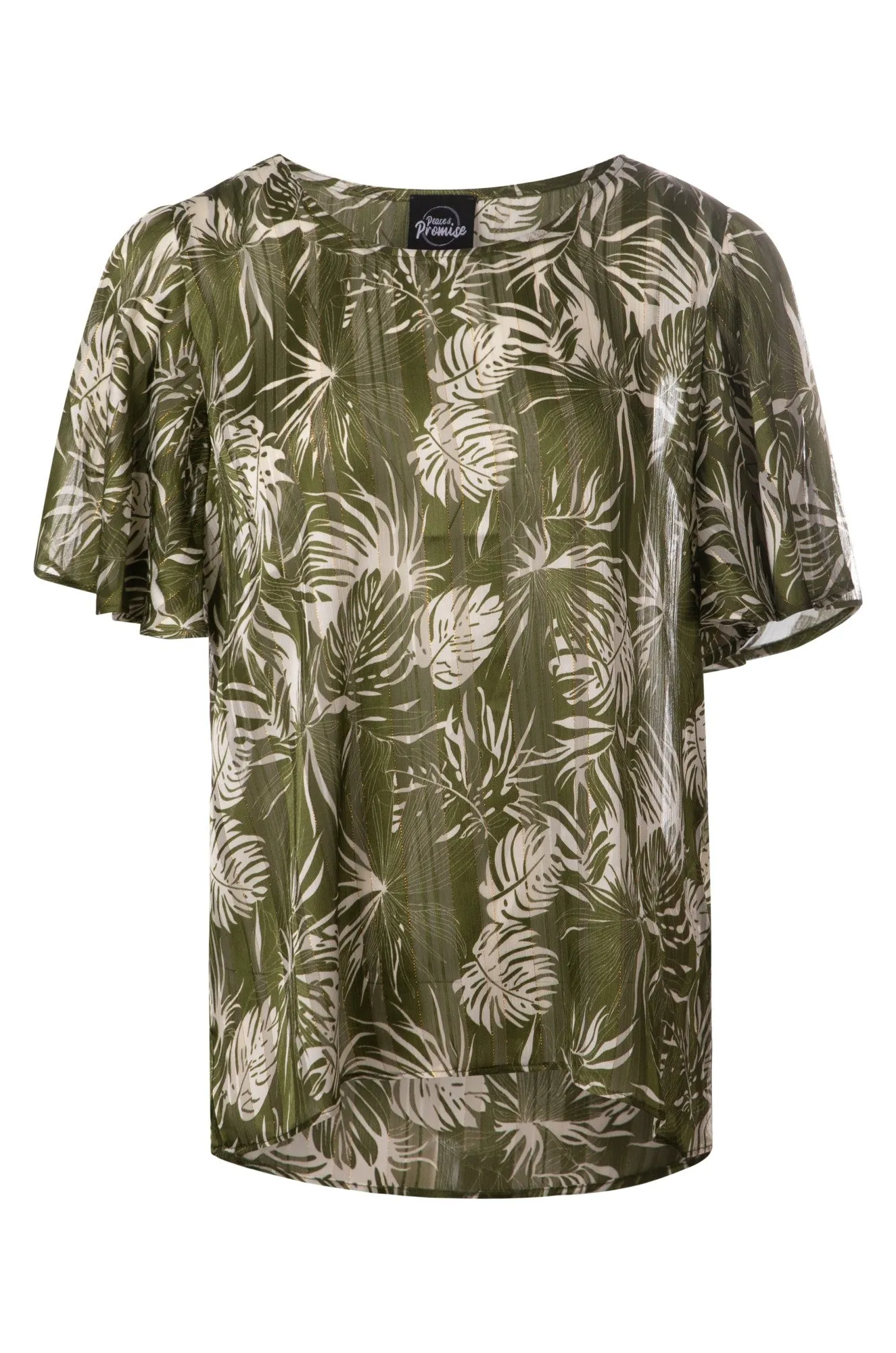 Unique Cut Printed Ribbon Chiffon Top | OLIVE PALMS | 7121A1