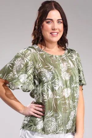 ReinforcedHem SweatWickingLining Printed Ribbon Chiffon Top | OLIVE PALMS | 7121A1