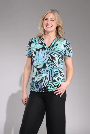 DoubleStitchedEdges Printed Slinky Top | Black Sage Palm Puff | 7405C1