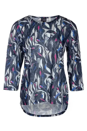 Printed Slub Top | Navy Ivory Abstract | 6801B1 Smooth Line ChafeResistant Seams