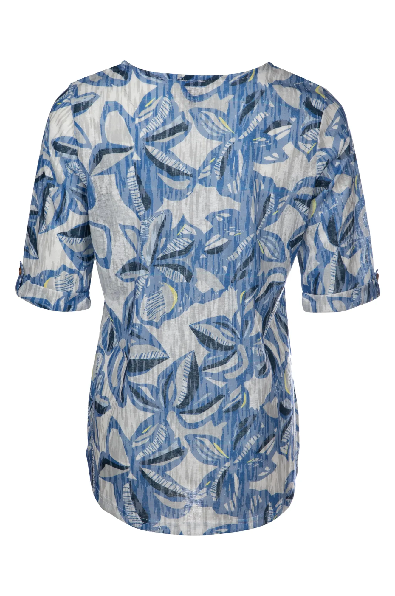 Printed Slub Top with hi low hem | Blue Taupe Flower | 6802A1 UVProtectionCloth