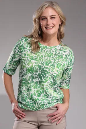 Printed Slub Top with hi low hem | GREEN LEAVES | 6802A1 City Soul