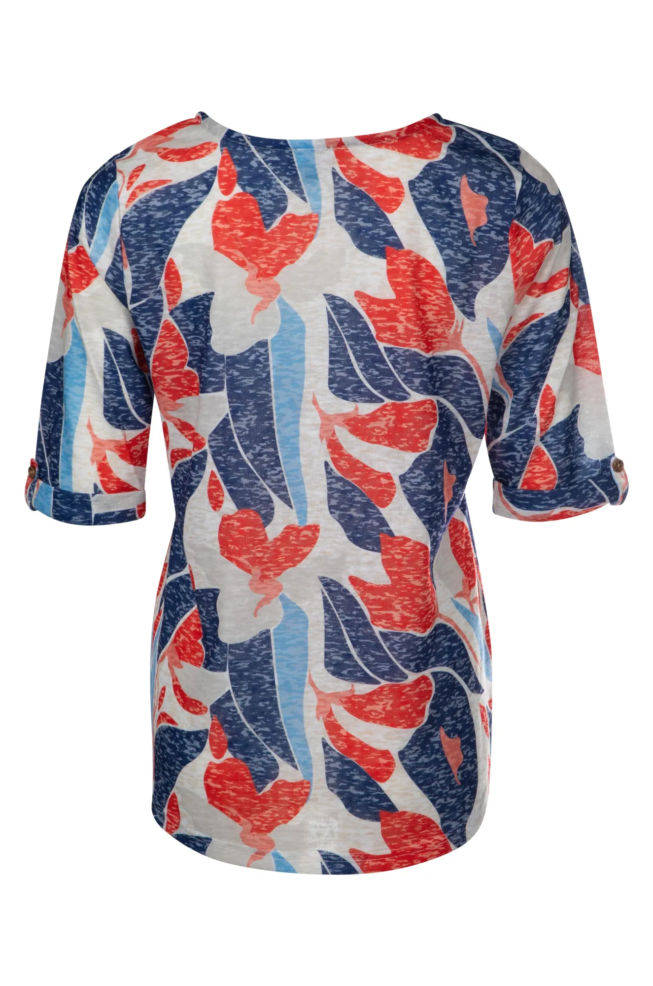 Printed Slub Top with hi low hem | Indigo Coral Abstract | 6802A1 Epic Core
