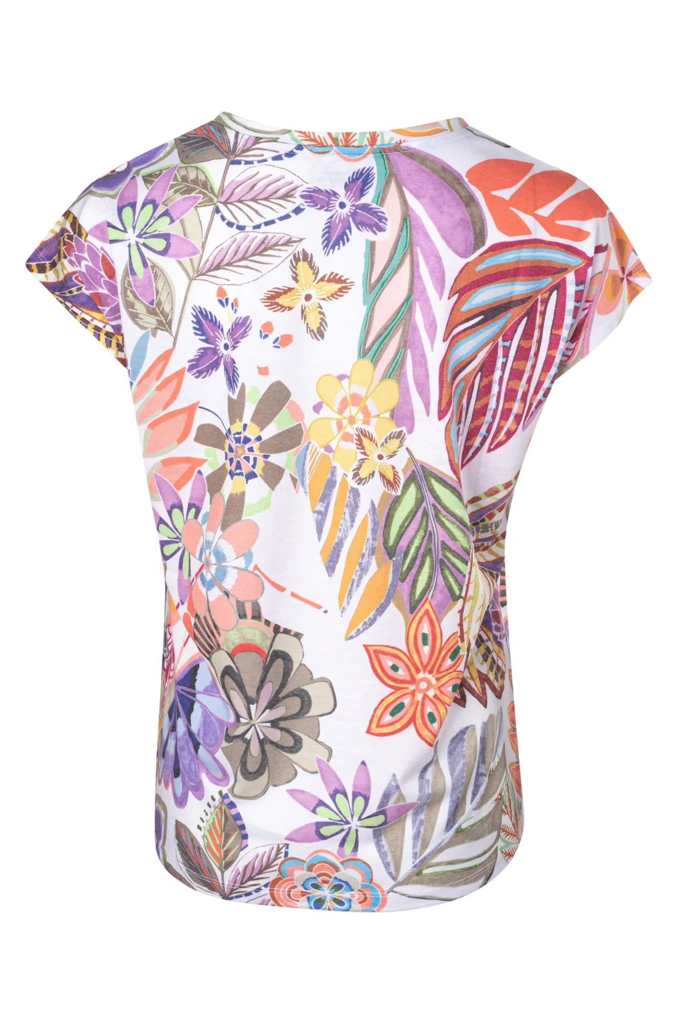 Printed Top with cap sleeve | Natural Multi Palms | 7201A1 Simple Dress TagFreeDesign