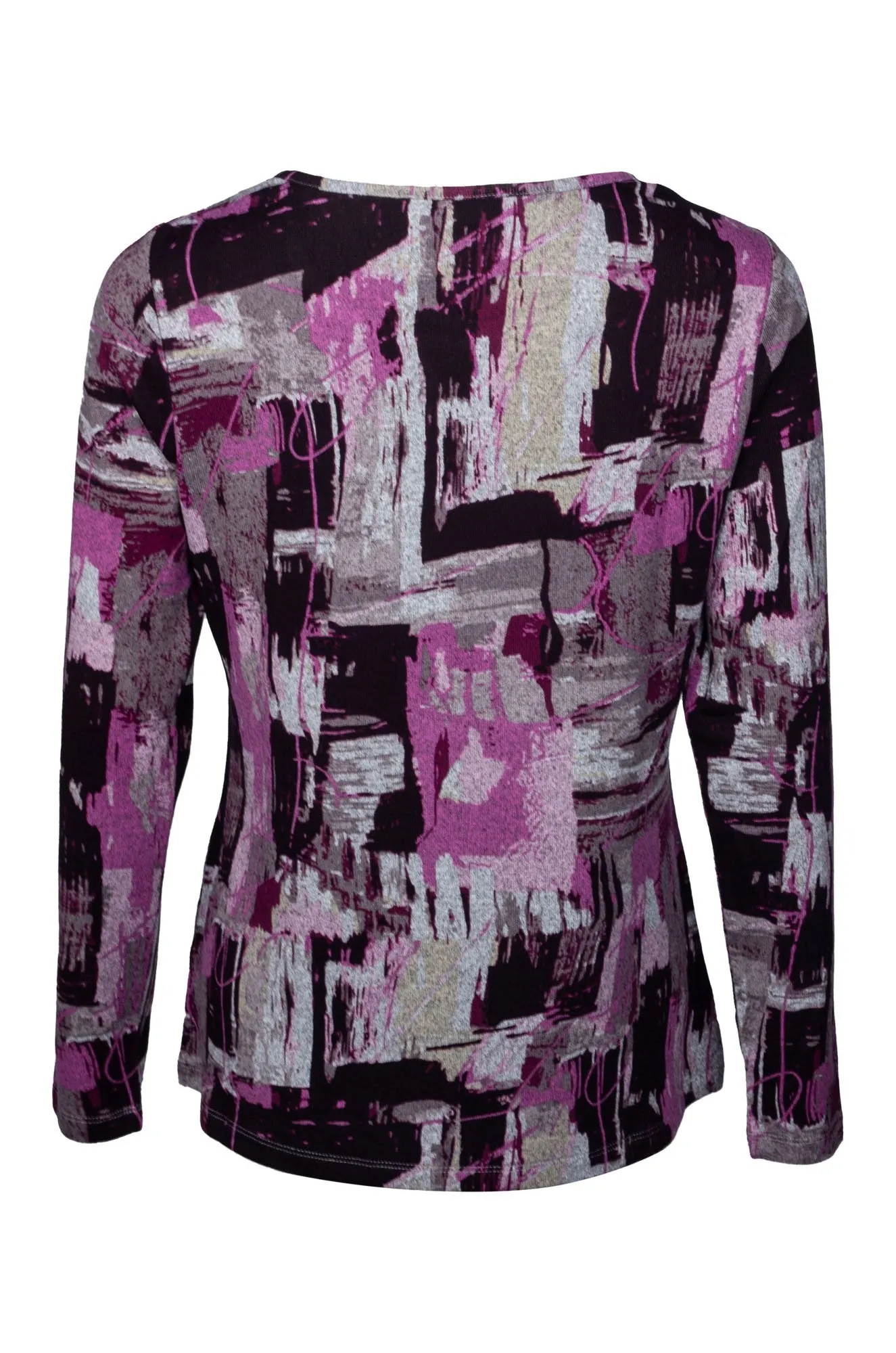 Warm Sweater Cozy Style Printed Warm Touch Top | Pink Black Abst Geo | 7905B1