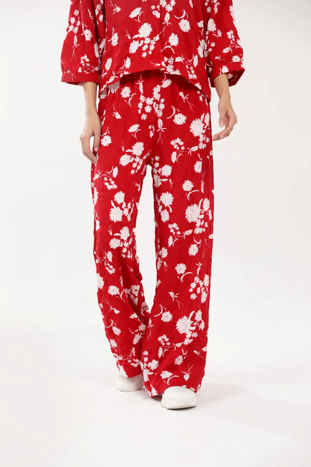 PRINTED WIDE LEG TROUSERS Stretching Fit
