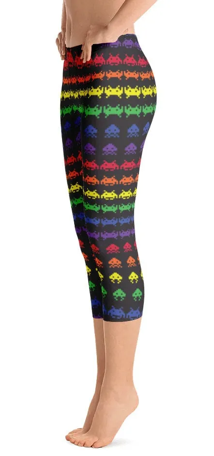 ReadyGOLF: Invaders from Space Womens Capri Leggings Flexible form Motion Ease