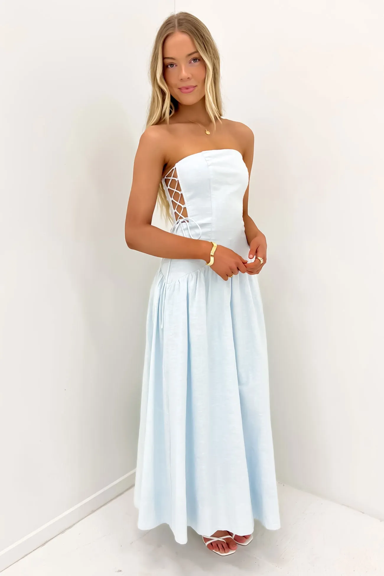 Pixie Midi Dress Blue Fashionable outfit for outings