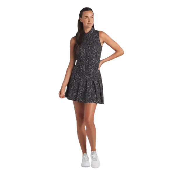 Bold Elegance Puma Ladies Leopard Pleated Golf Dress - Black