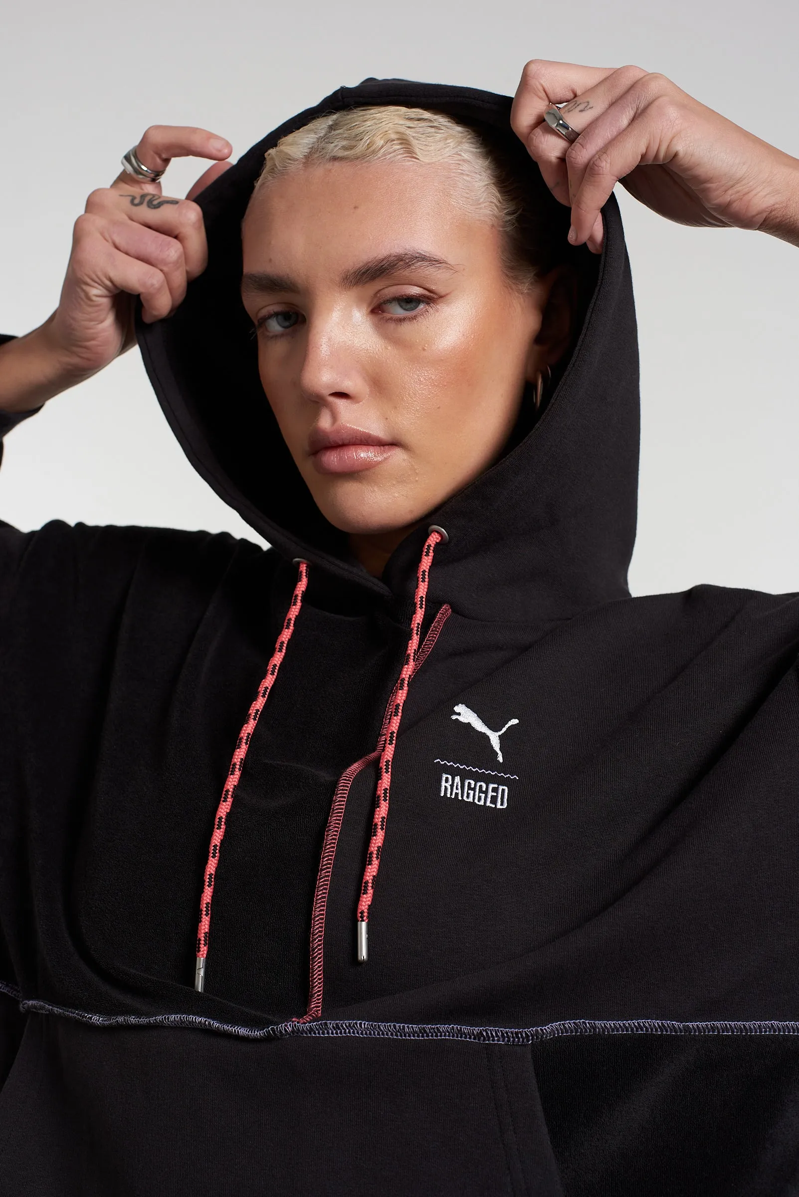 FrictionReduced Sleeve Construction Fresh Layer PUMA x The Ragged Priest Black Jersey Hoodie