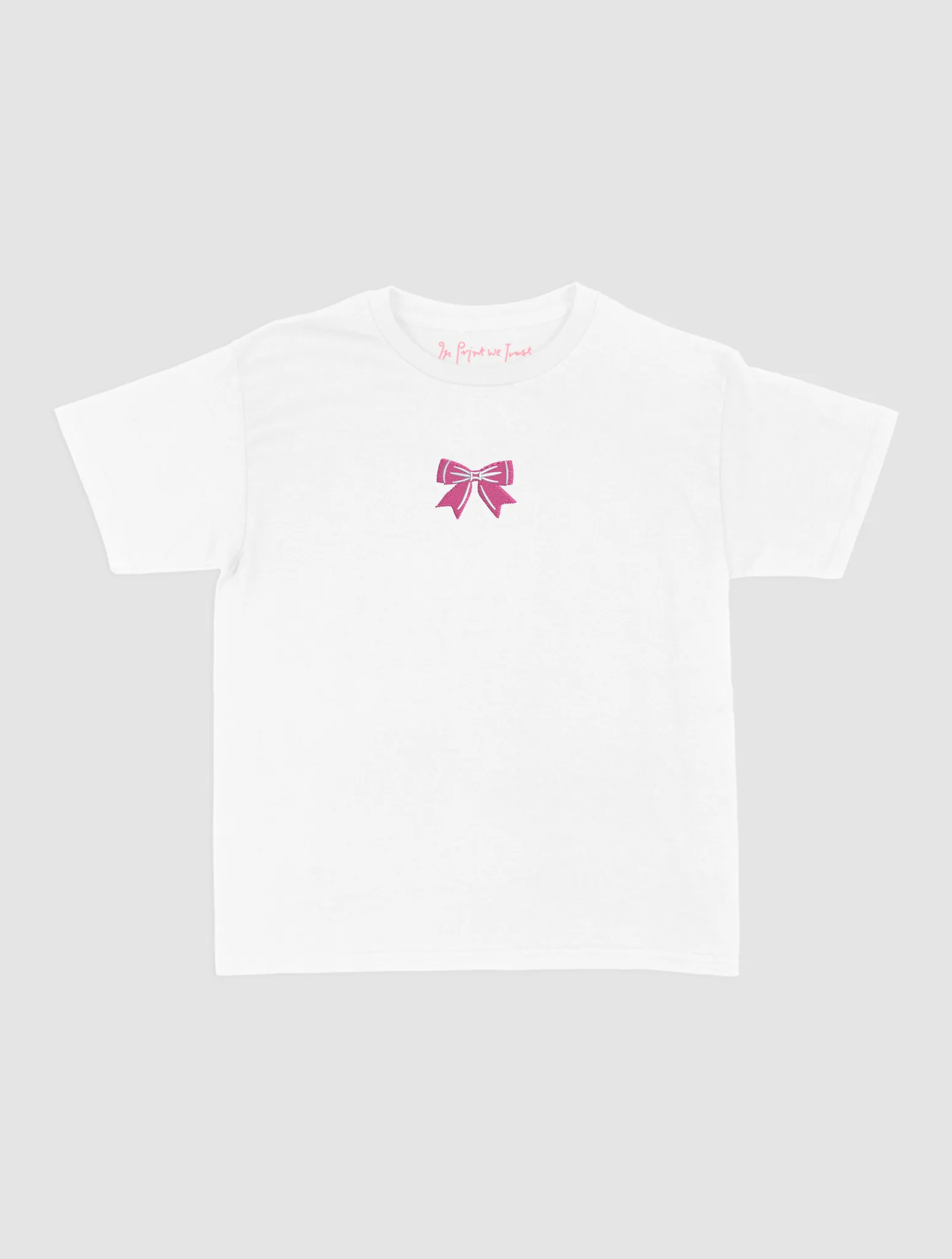 EthicalProduction Essential Fashion put a bow on it embroidered baby tee