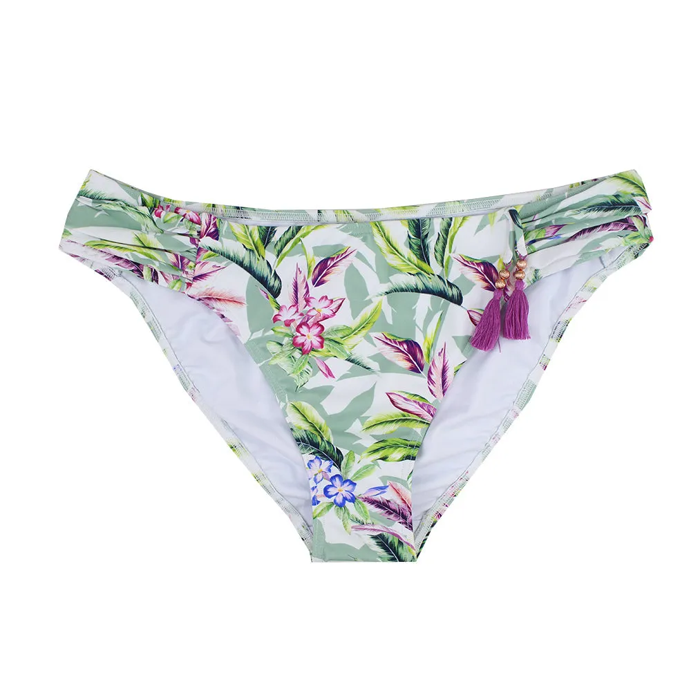 Women's Palm Ruched Bikini Brief,Multi retro look