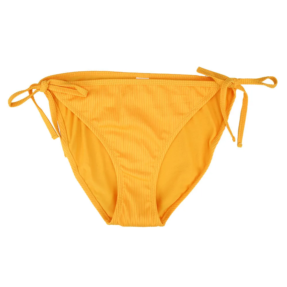 Women's Tie Side Ribbed Bikini Bottom,Light Orange Lightweight Vest RollUp Sleeves