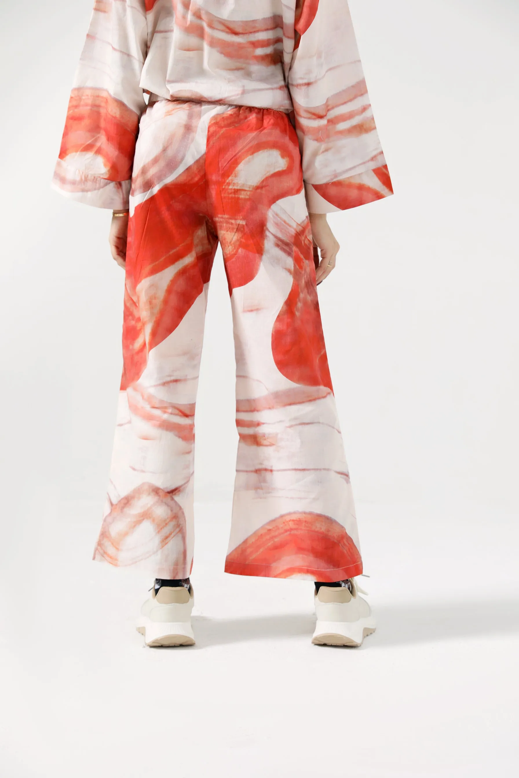 Distressed finish PRINTED WIDE LEG TROUSER