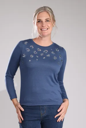 ButterSoftKnit Top | Indigo Silver Animal | 7936B1