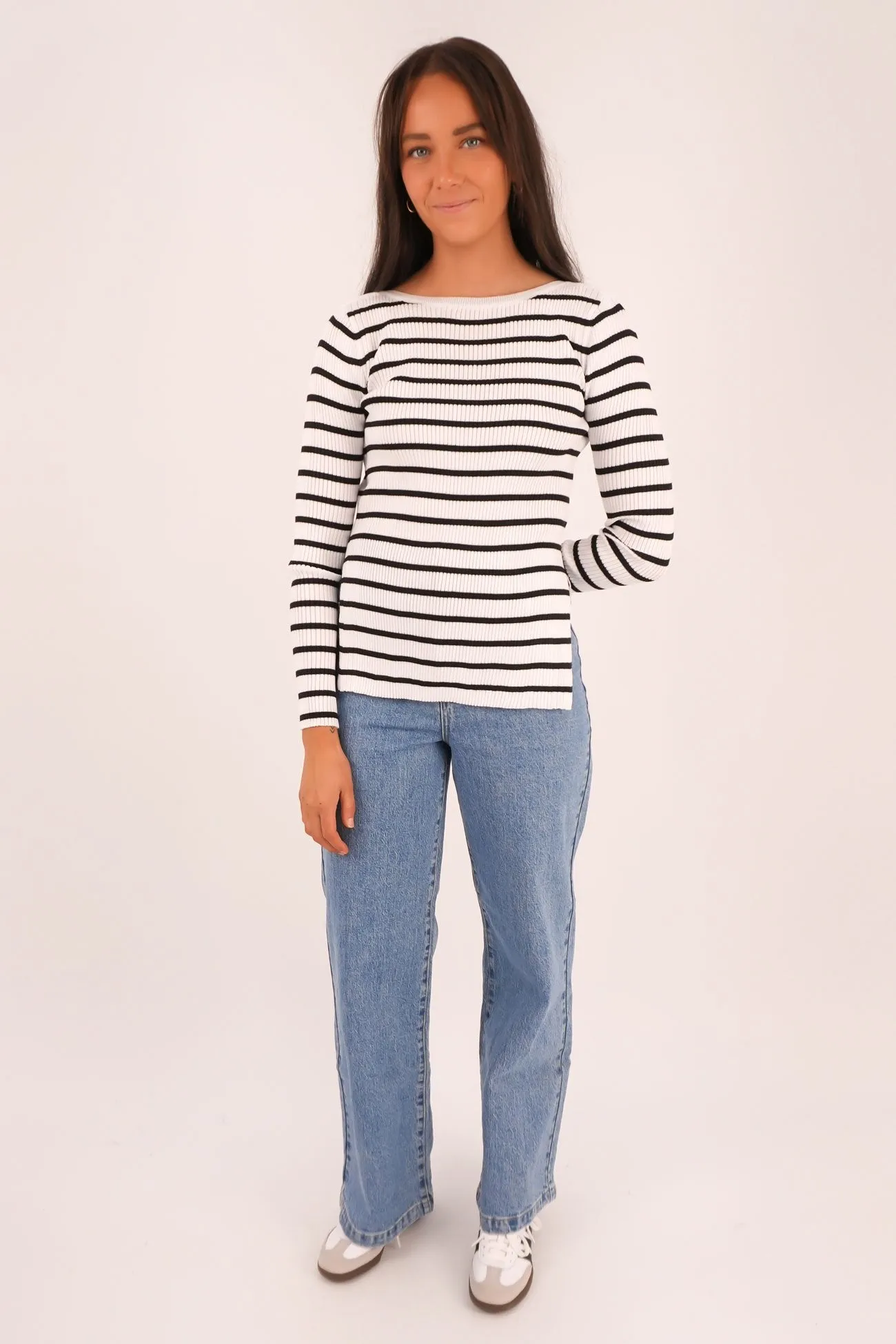 Misu Long Sleeve White Stripe FourWay Stretch Brunch Fit