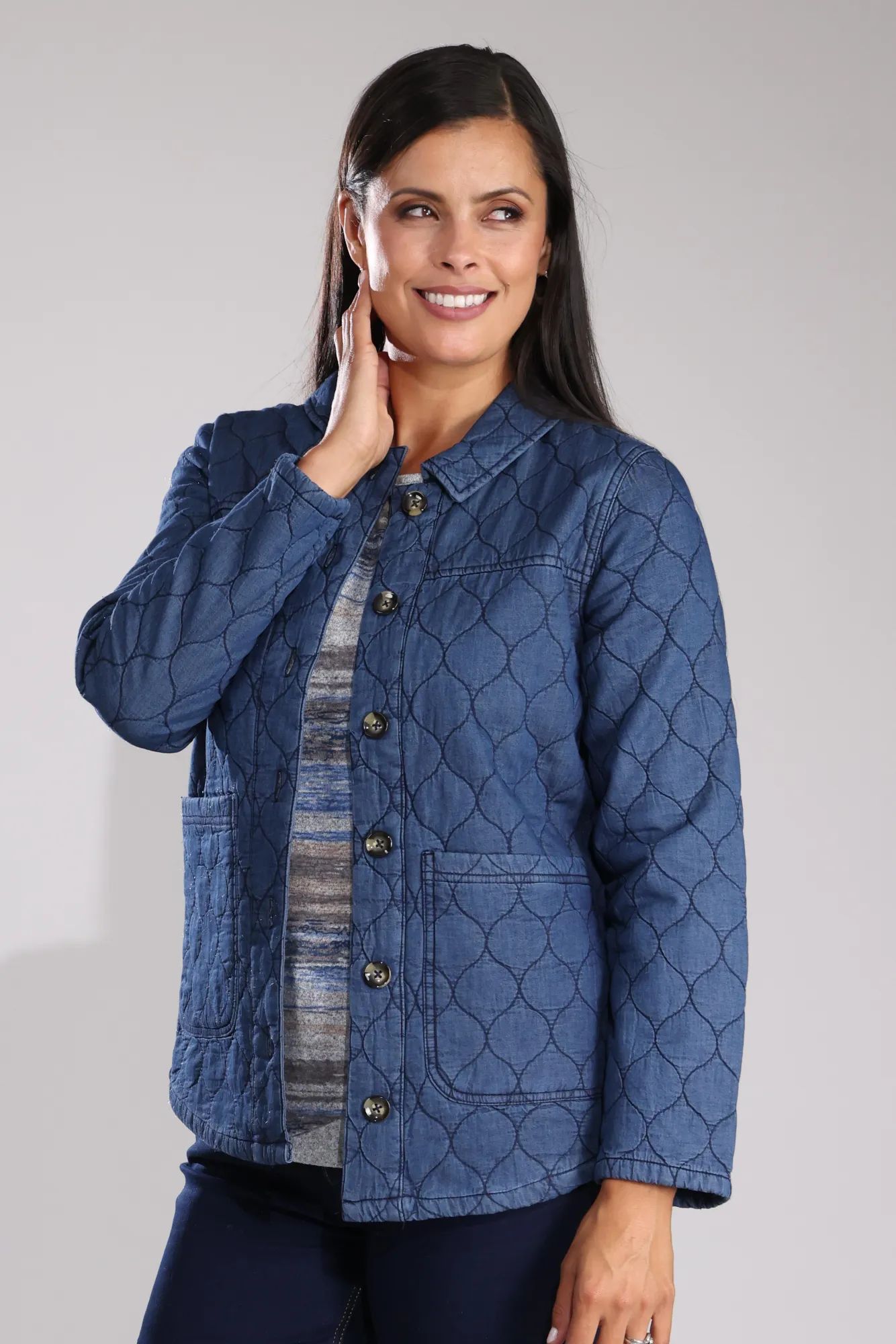 Quilted Lite weight Denim Jacket | DARK INDIGO | 6654B1 Smart Weather Style Non Restrictive Cut