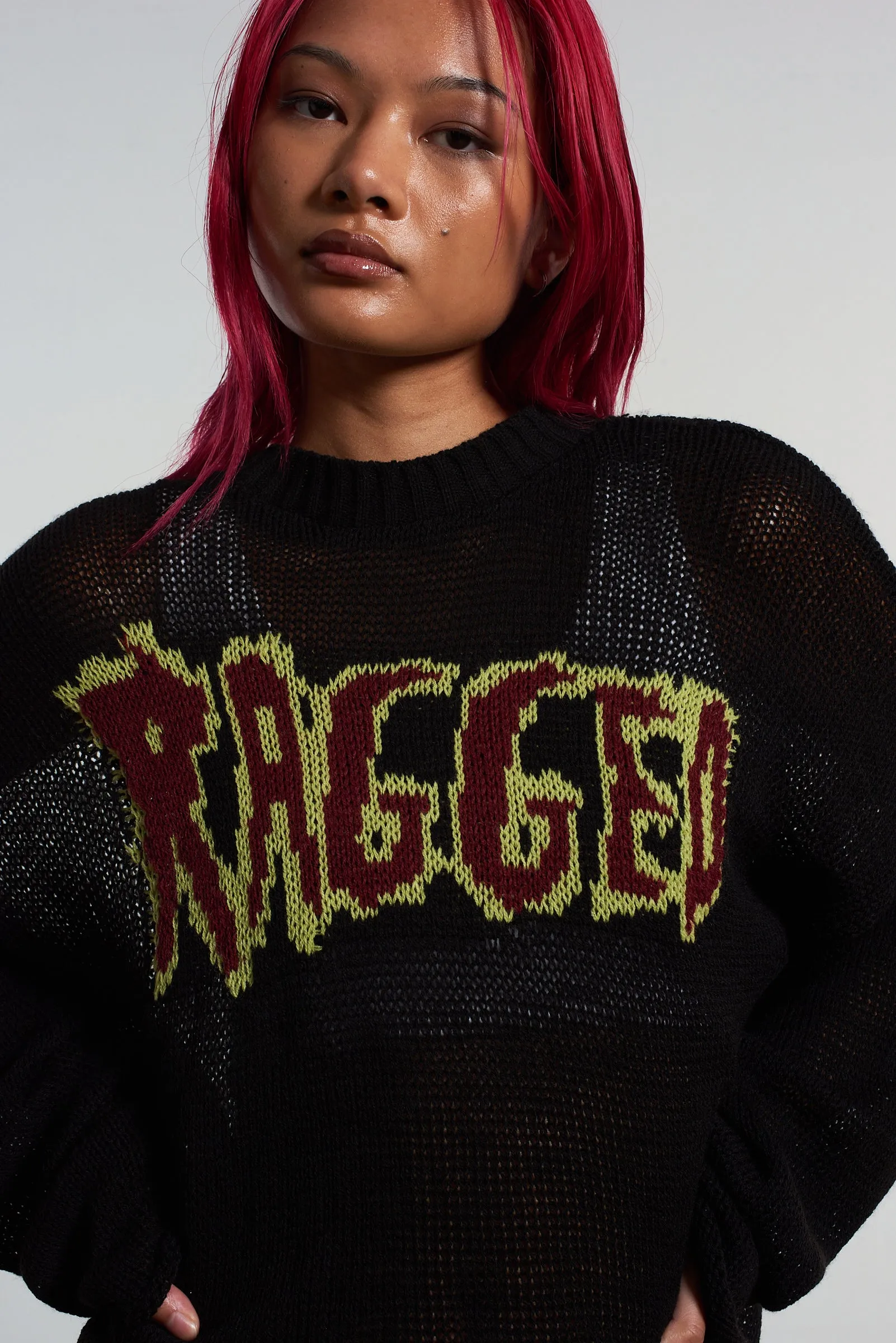 No-Fuss Look Loopwheel Construction Ragged Fine Knit Logo Jumper