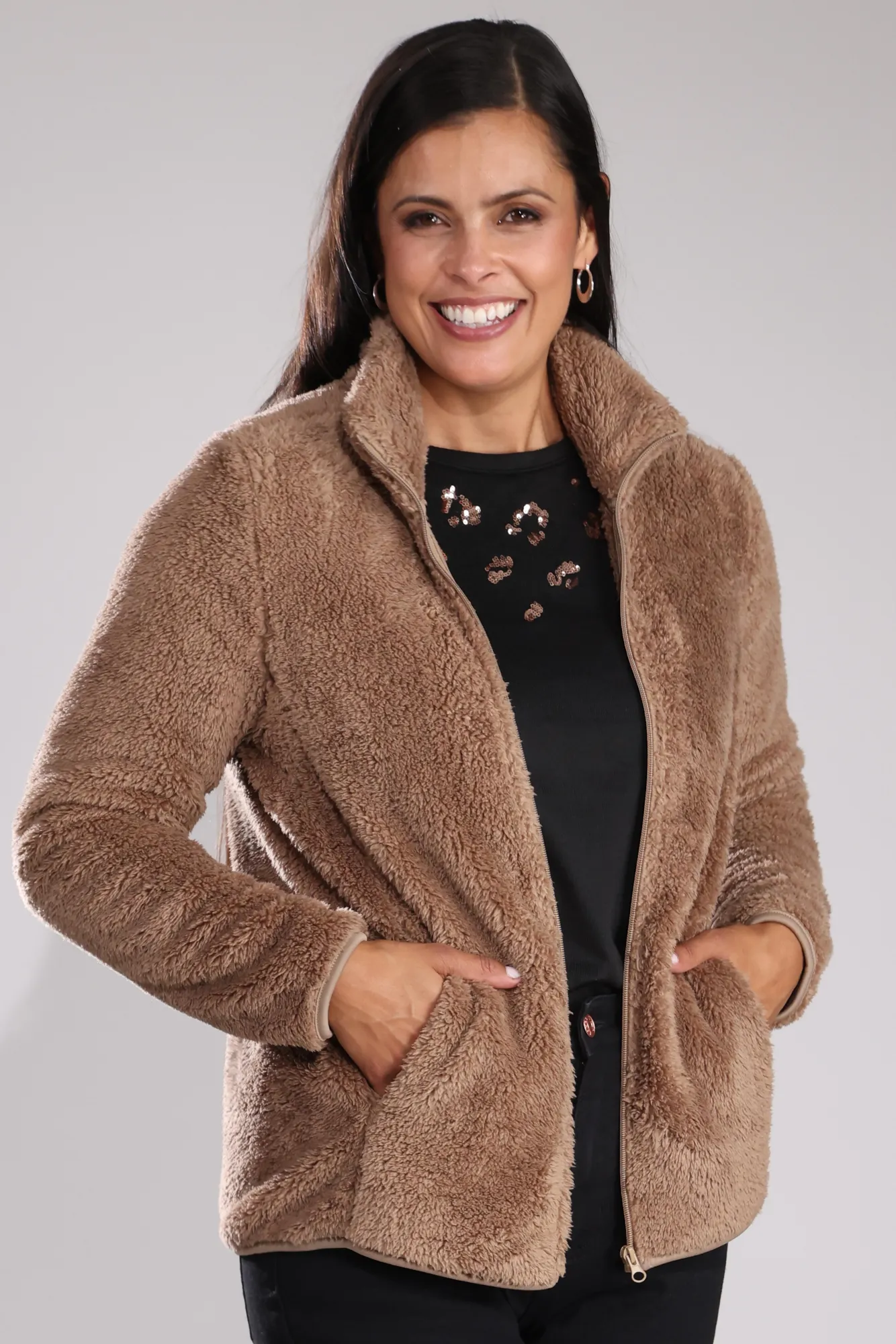 Teddy Fleece Jacket | TOFFEE | 3421B1 Rubberized Trims